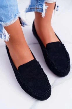 Mokasyny Damskie Sergio Leone Zamszowe Czarne Winted