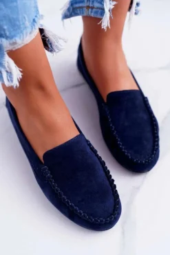 Mokasyny Damskie Sergio Leone Zamszowe Granatowe Winted