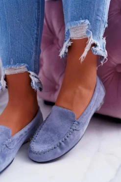 Mokasyny Damskie Sergio Leone Zamszowe Jasnoniebieskie Winted