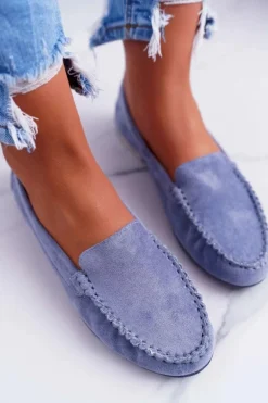 Mokasyny Damskie Sergio Leone Zamszowe Jasnoniebieskie Winted