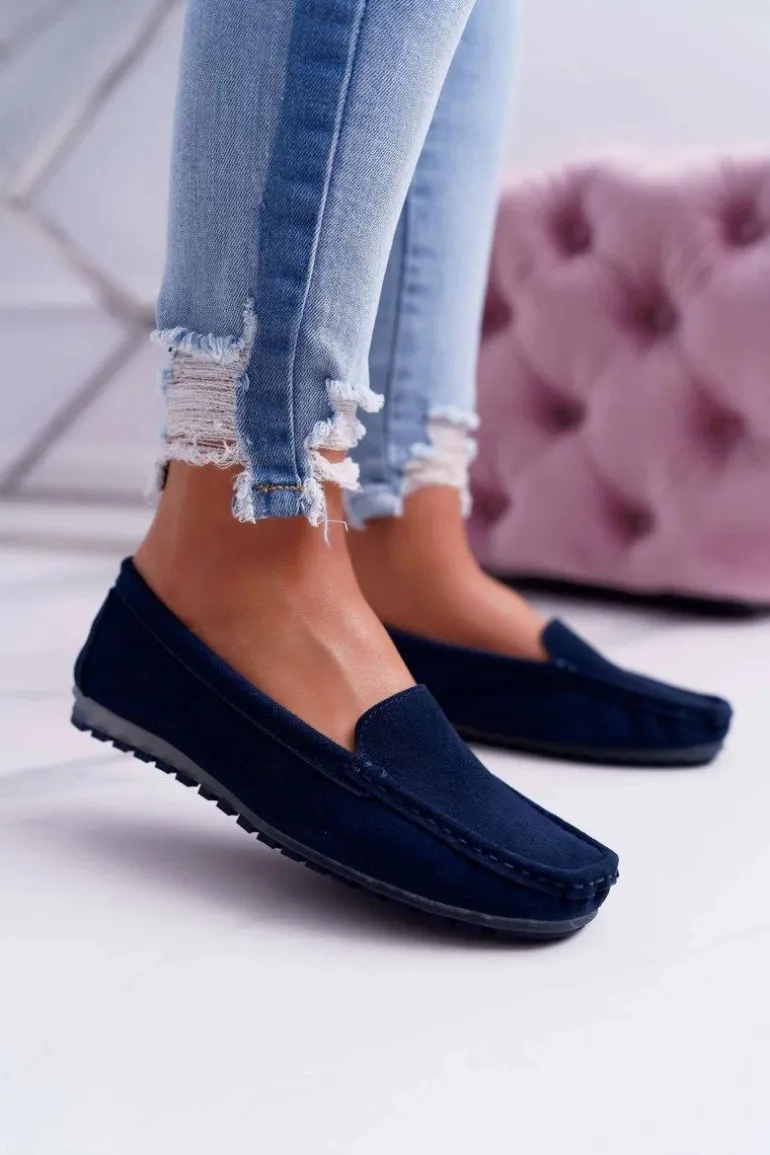 Mokasyny Damskie Skóra Zamszowa Granatowe Tenzion