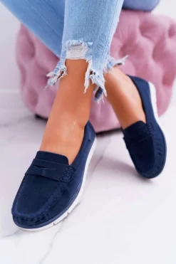 Mokasyny Damskie Skóra Zamszowa Granatowe Lauren