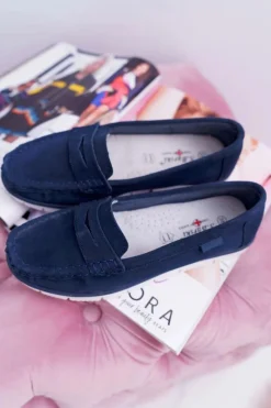 Mokasyny Damskie Skóra Zamszowa Granatowe Lauren