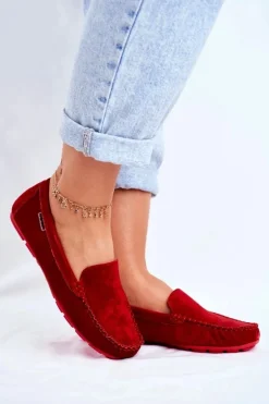 Mokasyny Damskie Skóra Zamsz Czerwone Papito