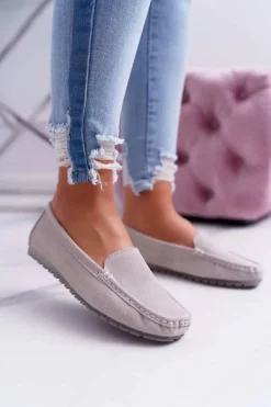 Mokasyny Damskie Skóra Zamszowa Beżowe Tenzion