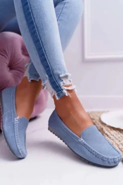 Mokasyny Damskie Skóra Zamszowa Niebieskie Tenzion