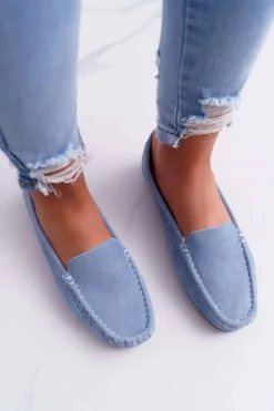 Mokasyny Damskie Skóra Zamszowa Niebieskie Tenzion