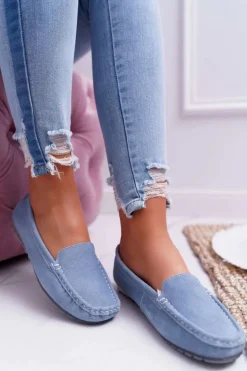 Mokasyny Damskie Skóra Zamszowa Niebieskie Tenzion