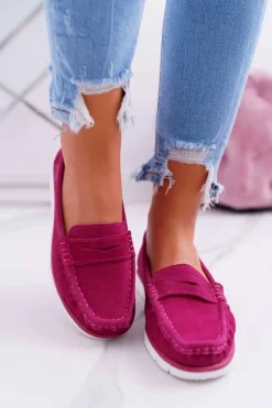 Mokasyny Damskie Skóra Zamszowa Fuksja Lauren