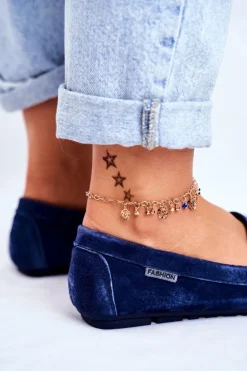 Mokasyny Damskie Skóra Zamsz Niebieskie Papito