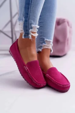 Mokasyny Damskie Skóra Zamszowa Fuksja Tenzion