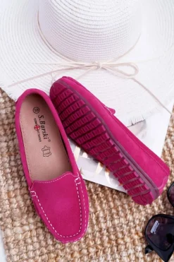 Mokasyny Damskie Skóra Zamszowa Fuksja Tenzion