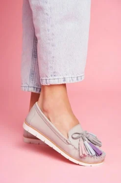 Mokasyny Damskie Skórzane Szare Bebbo