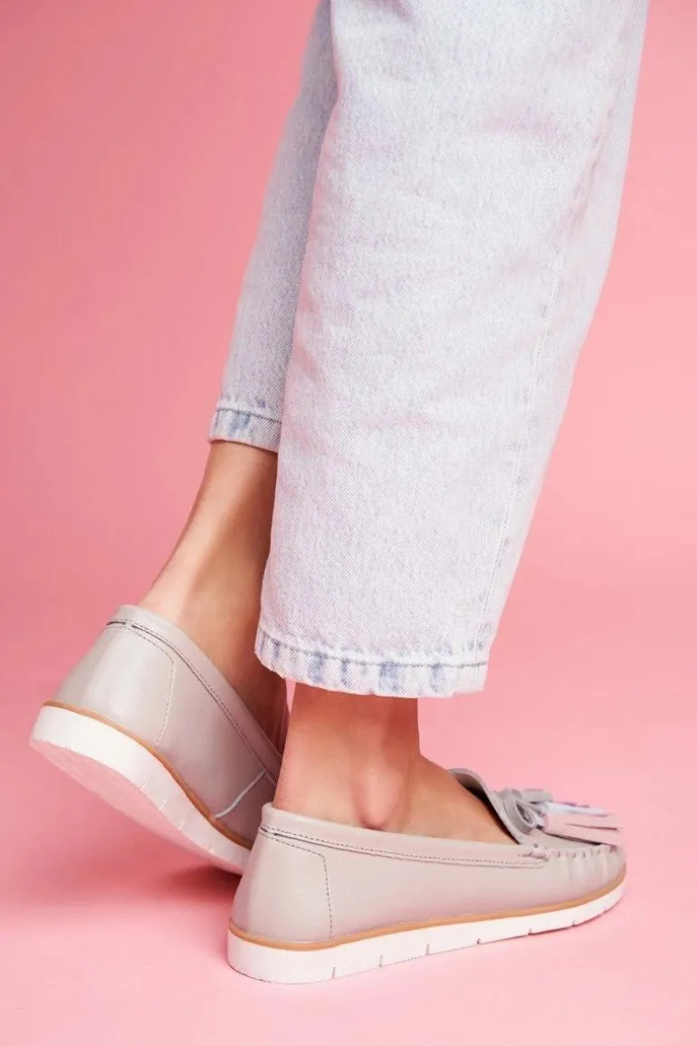 Mokasyny Damskie Skórzane Szare Bebbo