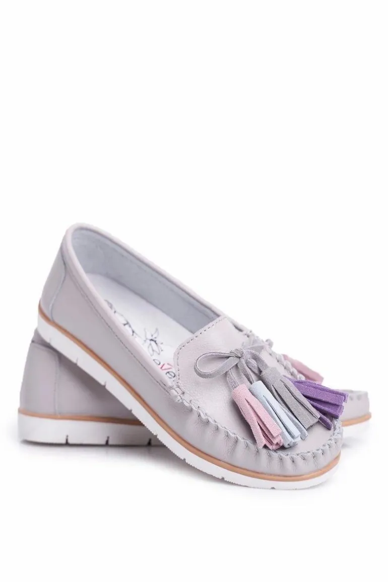 Mokasyny Damskie Skórzane Szare Bebbo