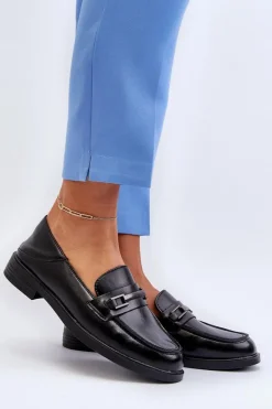 Mokasyny Damskie Skórzane Czarne Nurea
