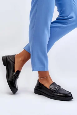 Mokasyny Damskie Skórzane Czarne Nurea