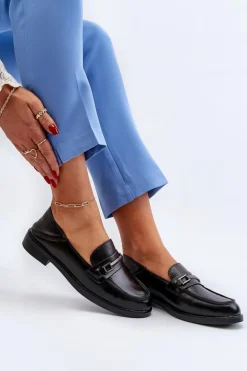 Mokasyny Damskie Skórzane Czarne Nurea