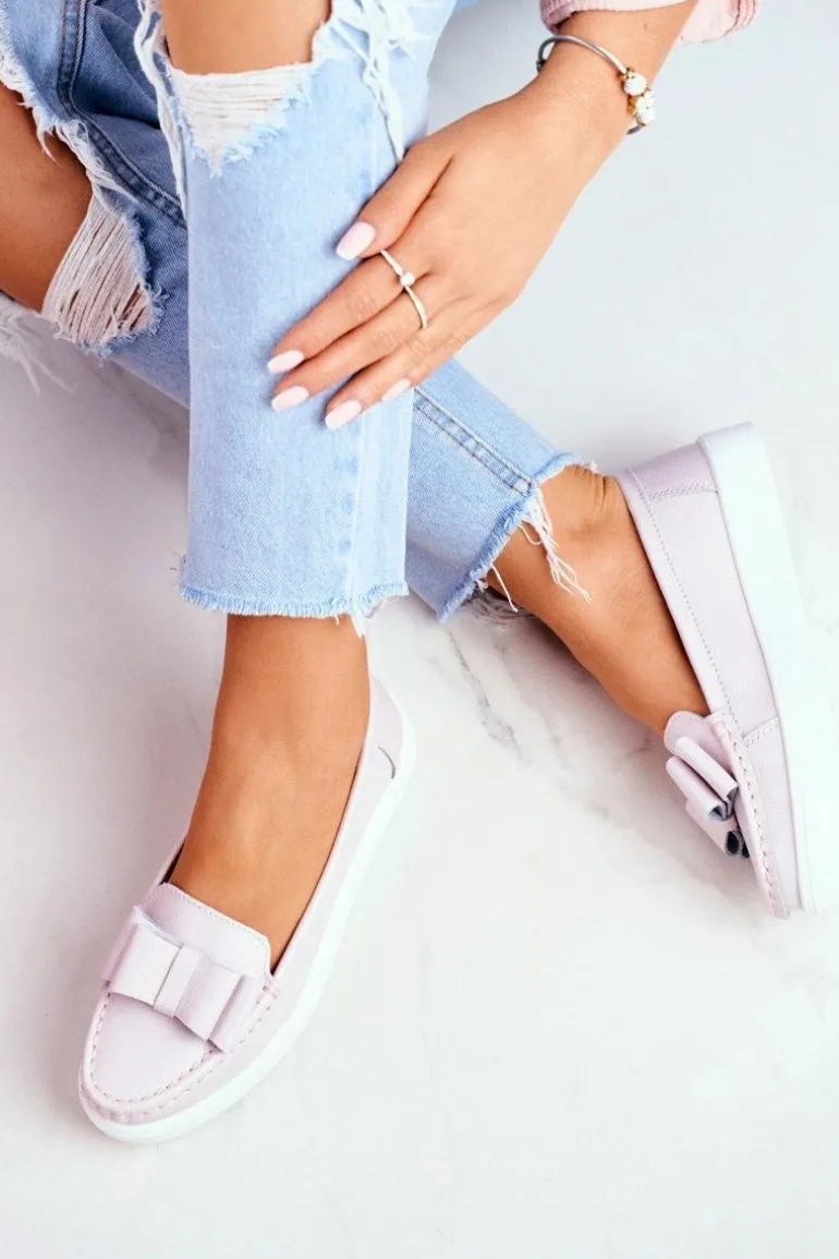 Mokasyny Damskie Skórzane Różowe Lovren