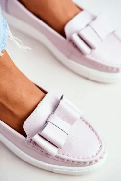 Mokasyny Damskie Skórzane Różowe Lovren