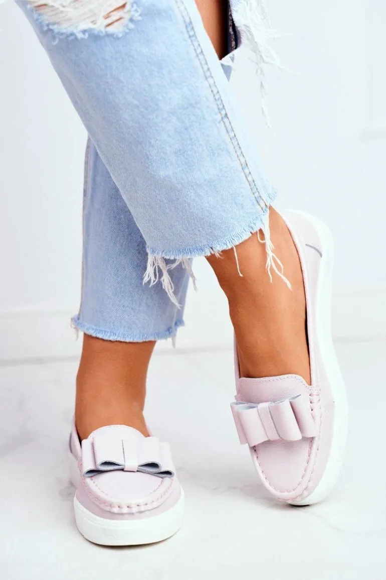 Mokasyny Damskie Skórzane Różowe Lovren