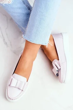 Mokasyny Damskie Skórzane Różowe Lovren