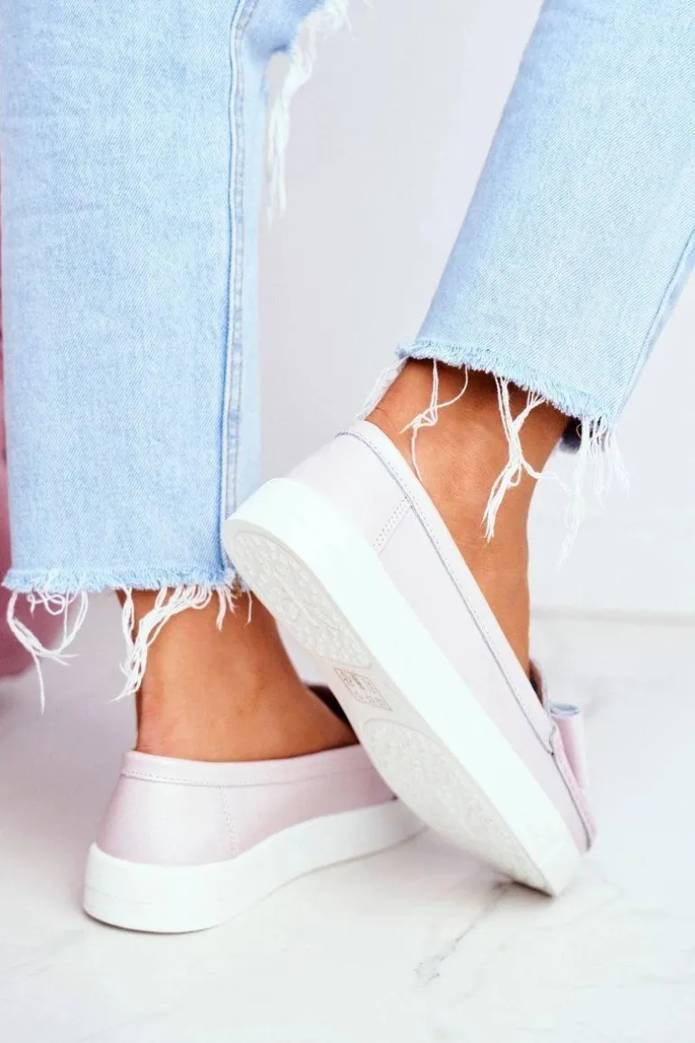 Mokasyny Damskie Skórzane Różowe Lovren