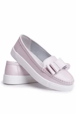 Mokasyny Damskie Skórzane Różowe Lovren