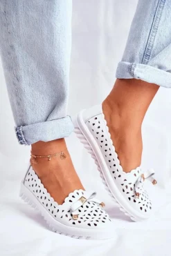 Mokasyny Damskie Skórzane Ażurowe LR71515 Białe Murrieta