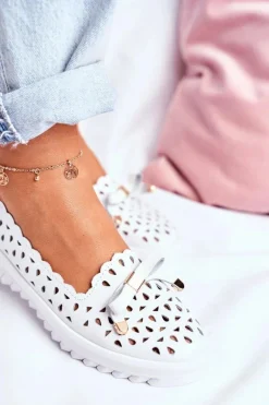 Mokasyny Damskie Skórzane Ażurowe LR71515 Białe Murrieta