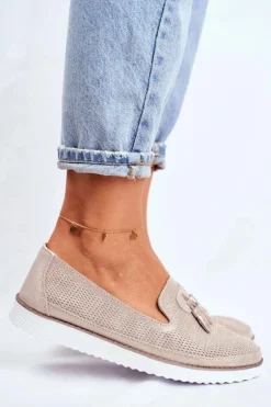 Mokasyny Damskie Skórzane Złote Amore Mio