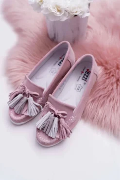 Mokasyny Damskie Skórzane Zamszowe Z Frędzlami Różowe Batist