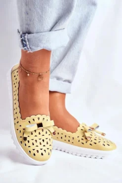 Mokasyny Damskie Skórzane Ażurowe LR71515 Żółte Murrieta