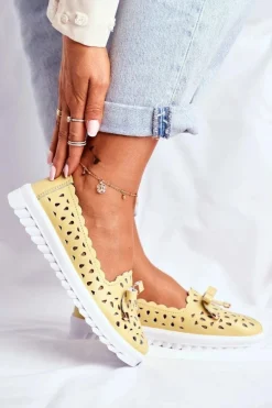 Mokasyny Damskie Skórzane Ażurowe LR71515 Żółte Murrieta