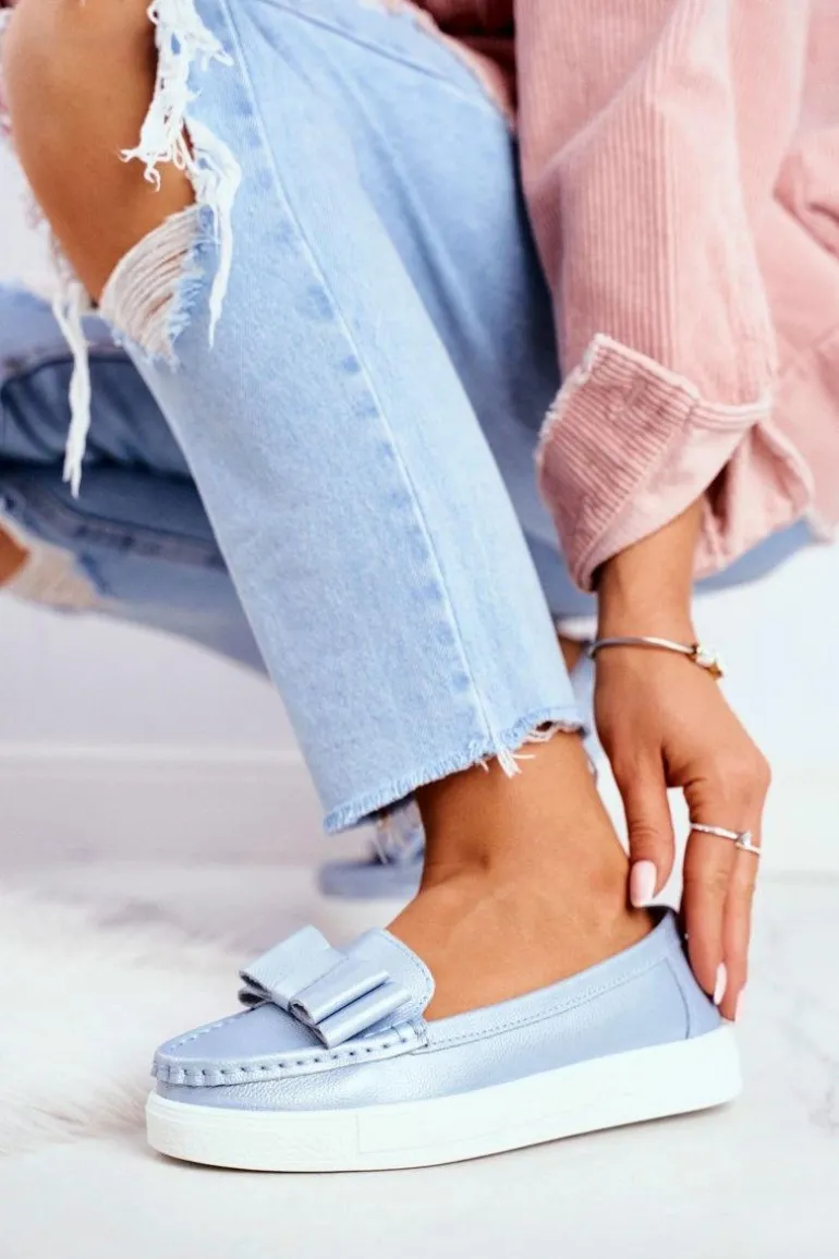 Mokasyny Damskie Skórzane Niebieskie Lovren