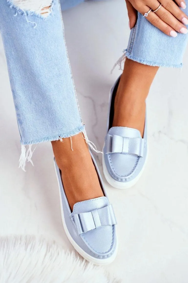 Mokasyny Damskie Skórzane Niebieskie Lovren