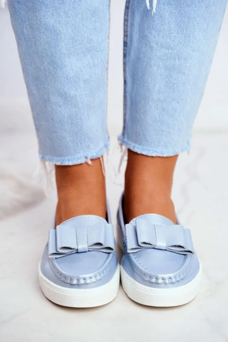 Mokasyny Damskie Skórzane Niebieskie Lovren