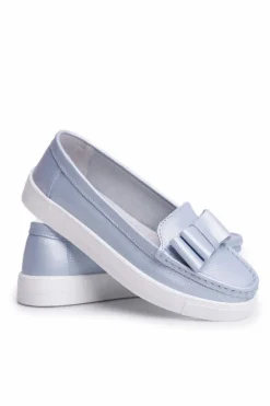 Mokasyny Damskie Skórzane Niebieskie Lovren