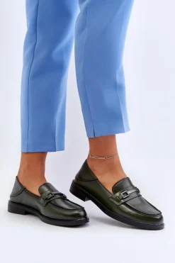 Mokasyny Damskie Skórzane Ciemnozielone Nurea