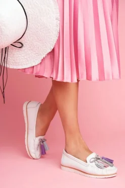 Mokasyny Damskie Skórzane Białe Bebbo