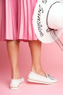 Mokasyny Damskie Skórzane Białe Bebbo