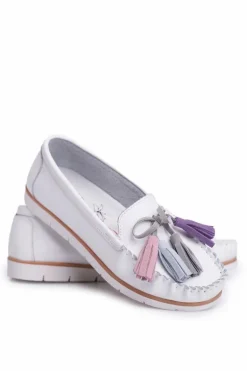Mokasyny Damskie Skórzane Białe Bebbo