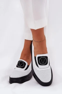 Mokasyny Damskie Skórzane Na Platformie I Koturnie Vinceza 79522 Białe