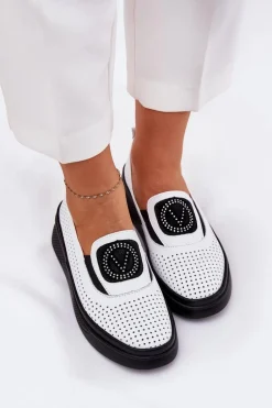 Mokasyny Damskie Skórzane Na Platformie I Koturnie Vinceza 79522 Białe