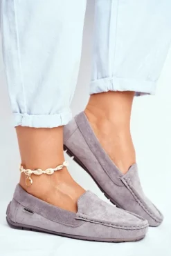 Mokasyny Damskie Szare Zamszowe Morreno