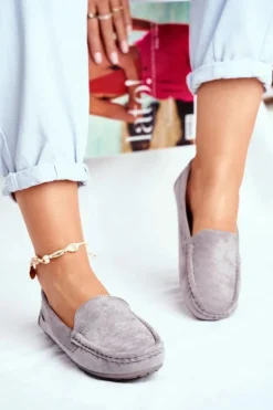 Mokasyny Damskie Szare Zamszowe Morreno