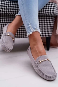 Mokasyny Damskie Szare Zamszowe Sonnero