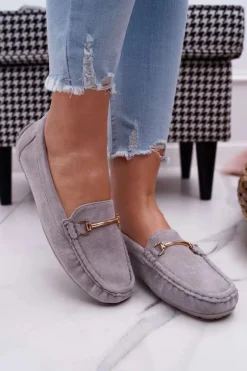 Mokasyny Damskie Szare Zamszowe Sonnero