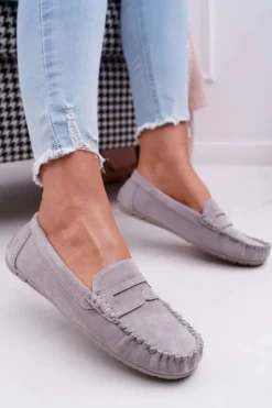 Mokasyny Damskie Szare Zamszowe Bolero