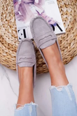 Mokasyny Damskie Szare Zamszowe Bolero